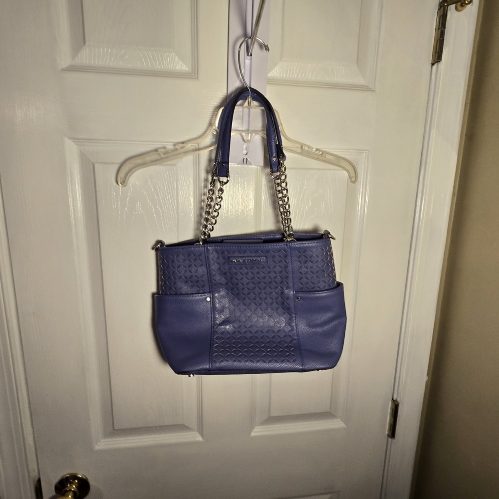 Dana Buchman Periwinkle Blue Laser Cut Chain Strap Shoulder Bag Tote